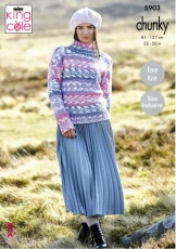 Knitting Pattern - King Cole 5903 - Nordic Chunky - Ladies Roll and Round Neck Sweaters